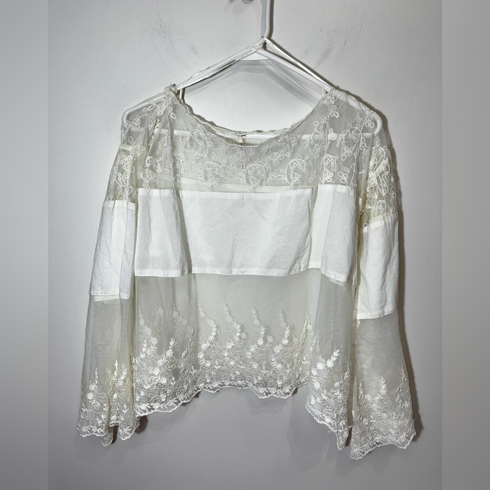 Free People Lace Bell Sleeve Blouse Festival Feminine
